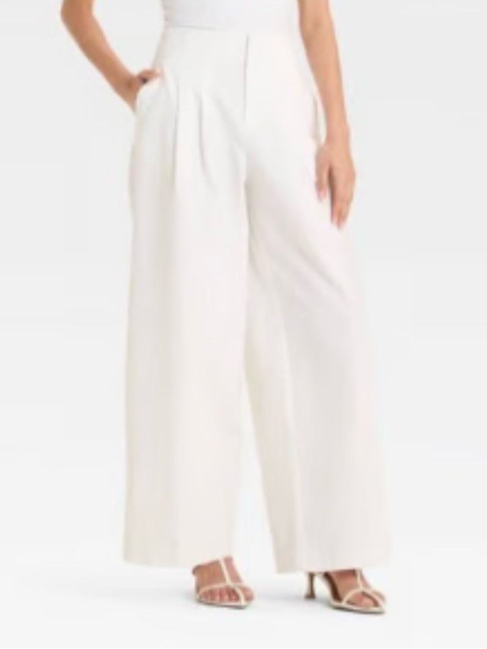 A New Day Signature Crepe High-Rise Straight-Leg Trousers Off-White Size 4 NWT